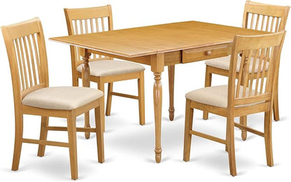 East West Furniture MZNO5-OAK-C 5 Piece Kitchen Table Set for 4 Includes a Rectangle Dining Room Table with Dropleaf and 4 Linen Fabric Upholstered Chairs, 36x54 Inch, Oak