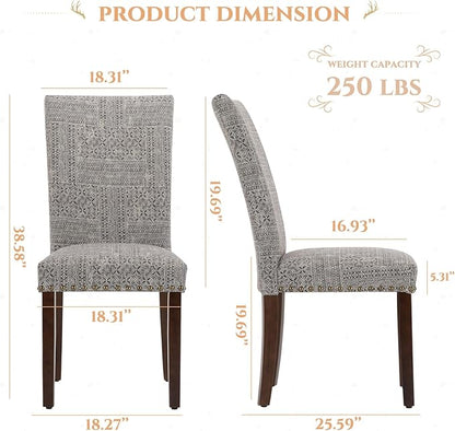Parsons Dining Chairs Set of 4, Upholstered Nailhead Dining Room Kitchen Side Chair with Thick Cushions and Wood Legs, Black/White