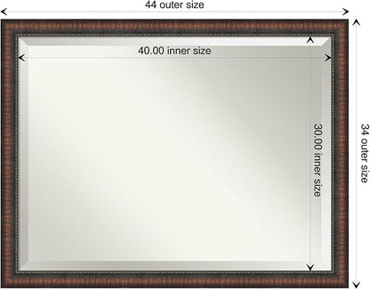 Amanti Art Brown Bathroom Mirror for Over Sink, 34x44 Caleb Brown Rectangle Vanity Mirror, X-Large Rustic Farmhouse Frame, Hangs Horizonally and Vertically, Bathroom Wall Decor, Beveled Edge