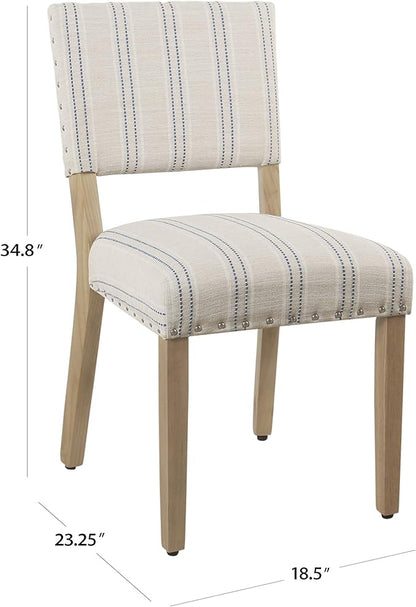 Homepop Home Decor | Upholstered Dining Chairs | Dining Chairs Set of 2 with Nailhead Trim | Decorative Home Furniture, Blue and White Stripes