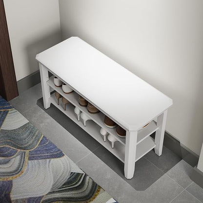 Wood Shoe Rack Bench for Entryway, 2 Tier Shoe Rack for Front Door Entrance, Shoe Bench with Shoe Storage for Entryway, Bedroom, 31.5"