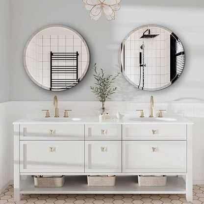 24" Frameless Beveled Round Mirror with 1" Edge for Bathroom, Entryways, Vanity Wall Decor