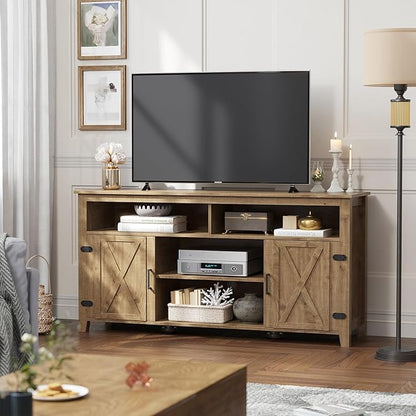 YITAHOME Television Stand for 65 Inch TV, Farmhouse TV Stand Entertainment Center with Storage and Barn Door, Media Console TV Cabinet for Living Room, 59 Inches, Barnwood