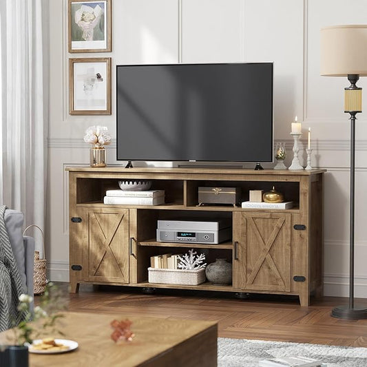 YITAHOME Television Stand for 65 Inch TV, Farmhouse TV Stand Entertainment Center with Storage and Barn Door, Media Console TV Cabinet for Living Room, 59 Inches, Barnwood