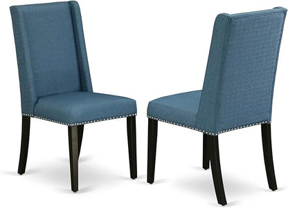 NEFL5-SBB-21-5-Piece Kitchen Dining Set Consists of a Dining Table and 4 Mineral Blue Linen Fabric Dining Chairs with Padded Chair Back - Sand Blasting Black Finish.