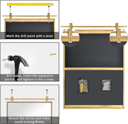 24x24 Inch Square Bathroom Vanity Mirror for Wall Mounted Over Sink Farmhouse Rustic Matte Brushed Gold Barn Door Mirrors Foyer Entryway Decor