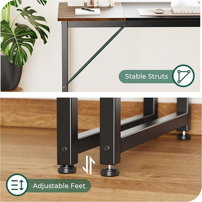 Huuger Computer Desk, 63 Inch Office Desk, Gaming Desk Writing Desk, Work Desk for Home Office, Study, Modern Simple Desk, Large Legroom, Metal Frame, Rustic Brown and Black
