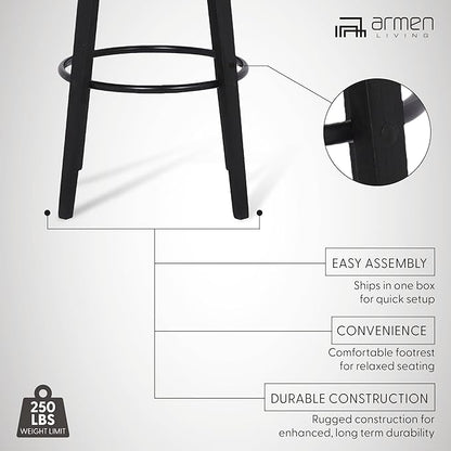 Armen Living Sonia 26" Counter Height Swivel Gray Faux Leather and Black Wood Bar Stool - Set of 2