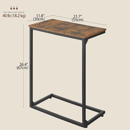 C Shape End Table, Large Surface Couch Table, C Table Sofa Side End Table, Side Table for Couch Slide Under, for Living Room, Bedroom, Home Office, Rustic Design, 21.7" D x 11.8"W x 26.4"H