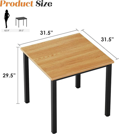 Need Small Square Dining Table- 31-1/2'' Sturdy and Heavy Duty Writing Desk for Small Spaces and Writing Table Desk, Teak Color Desktop & Black Frame AC3BB(8080) Breakroom Table