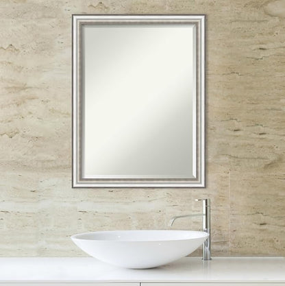 Amanti Art Silver Bathroom Mirror for Over Sink, 27x21 Salon Silver Narrow Rectangle Vanity Mirror, Medium Traditional Frame, Hangs Horizonally and Vertically, Bathroom Wall Decor, Beveled Edge