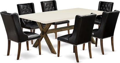 East West Furniture X727FO749-7 7 Piece Dining Set Consist of a Rectangle Dining Room Table with X-Legs and 6 Black Faux Leather Upholstered Parson Chairs, 40x72 Inch, Multi-Color