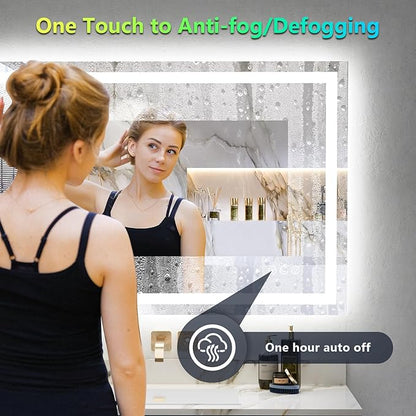 48x36 Inch RGB LED Bathroom Mirror Front Light and RGB Backlit Lighted Vanity Mirror for Bathroom Wall Mounted Dimmable Anti Fog Memory Shatter-Proof IP54 Waterproof Horizontal/Vertical