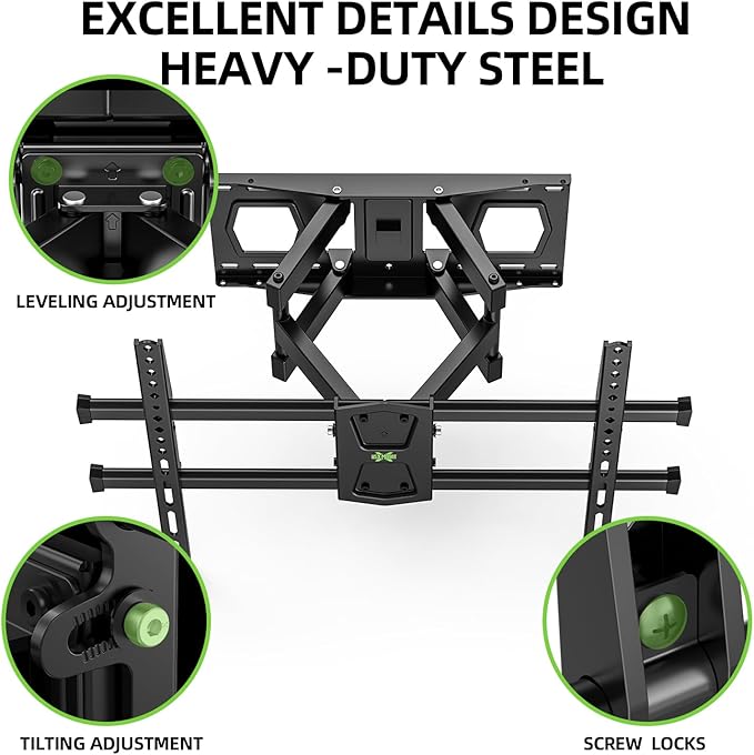 USX MOUNT Full Motion TV Wall Mount for 42-80 Inch TVs up to 120lbs, TV Bracket with Articulating Swivel Tilt Extension Leveling, Television Mount for Max VESA 600x400mm Fits 12/16" Wood Stud