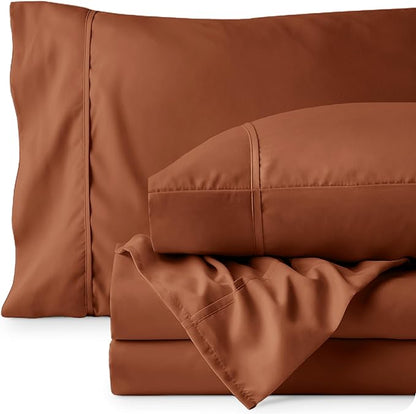 Bare Home Twin XL Sheet Set - 1800 Ultra-Soft Microfiber Twin Extra Long Sheets - Double Brushed - Deep Pockets - Easy Fit - Extra Soft - 3 Piece Set - Bed Sheets & Pillowcases (Twin XL, Terracotta)