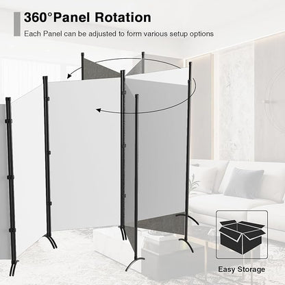 Room Divider 6-Panel Privacy Screen, Portable Screen Steel Frame with Hook&Loop for Home, Office, Classroom, Studio, Meeting (White)
