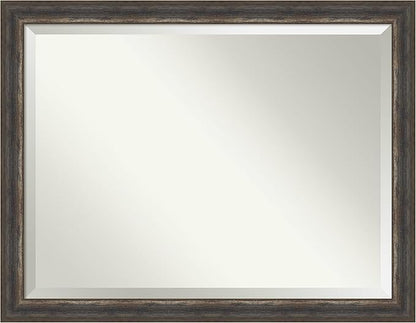 Amanti Art Brown Wall Mirror 35x45 Alta Rustic Char Rectangle Bathroom Mirror for Wall Decor Living Room, X-Large Rustic Farmhouse Frame, Hangs Horizonally and Vertically, Bathroom Decor, Beveled Edge