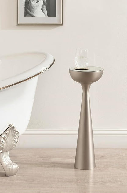 Kate and Laurel Chandon Mid-Century Sophisticated Drink Table; 8 x 8 x 23; Antique Nickel; Glam Sculptural Plant Pedestal Table for Use as Antique Mini Table or Bathtub Accent Table