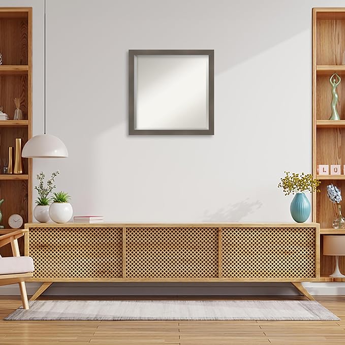 Amanti Art Grey Wall Mirror 23x23 Edwin Clay Grey Square Bathroom Mirror for Wall Decor Living Room, Medium Casual Wood Frame, Hangs Horizonally and Vertically, Bathroom Decor, Beveled Edge from WI