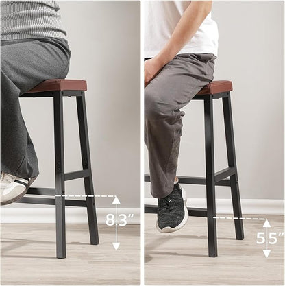 HOOBRO Bar Stools, 24" Set of 2 Bar Chairs, PU Leather Upholstered Breakfast Stools, Easy Assembly, Suitable for Kitchen, Bar, Dining Room, Brown and Black BC01MD01