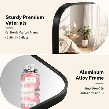 Black Bathroom Mirror, 30x36 Inch Aluminum Frame Rectangle Mirror, Anti-Rust, Tempered Glass, Wall Mirror for Over Sink, Vanity, Bedroom, Entryway, Horizontal/Vertical