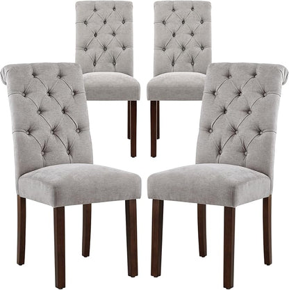 COLAMY Button Tufted Dining Chairs Set of 4, Parsons Upholstered Fabric Dining Room Chairs Kitchen Chairs with Wood Legs and Padded Seat, Light Grey