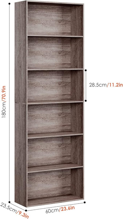 FOTOSOK 6-Tier Open Bookcase and Bookshelf, Freestanding Display Storage Shelves Tall Bookcase for Bedroom, Living Room and Office, Oak
