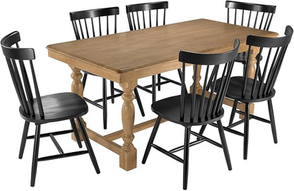 Bush Furniture Rectangular Dining Table Set for 6, with 67 inch Squire Trestle, High Back Spindle Dining Chairs, Farmhouse Transitional, Sterling Collection, Light Brown and Black