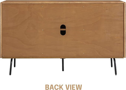 NTC MOSSIC Modern Sideboard with 3 Doors, Natural Rattan Storage Cabinet, Buffet with Metal Legs, Boho Accent Cabinet for Living Room, and Entryway, Effortless Assembly, Teak Look