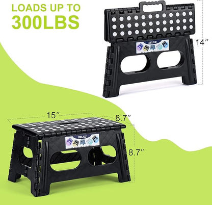 Delxo Folding Step Stool,15-Inch Extra Wide 9 Inch Height Heavy Duty Stepping Stool More Safe and Comfortable Non Slip Foldable Step Stool Black