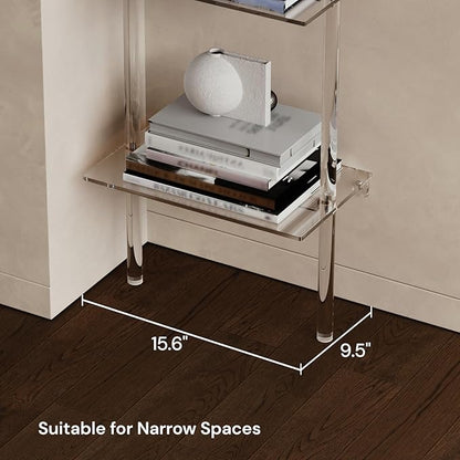 Small Acrylic Ladder Bookshelf, 9.5" D x 15.6" W, 6-Tier Clear Wall Mounted Book Shelf for Small Spaces, Multipurpose Bookcase for Living Room, Bathroom, Office, Modern, 86" H