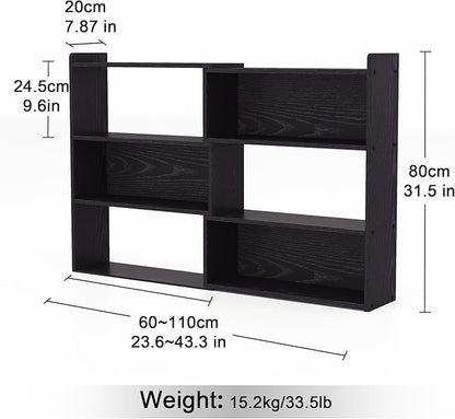 Open Shelf Low Bookcase,Wooden 4-Tier Floor Standing Expandable 25-47 inch Wide Bookcase,with Side Panels Frame for Home and Office