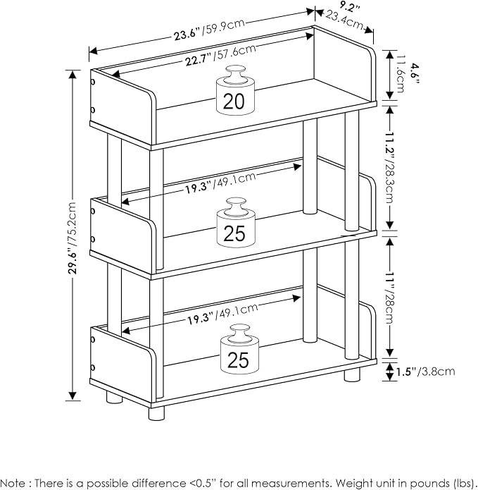 Furinno Turn-N-Tube 3-Tier Multipurposes Display Rack, Open Shelf Rack/Storage with Back & Side Panel, Espresso
