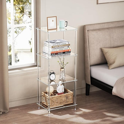 Clear Acrylic Side Table, 15.7" L x 11.8" W x 38.7" H, 4-Tier End Table for Living Room, Small Modern Bedside Tables Nightstand for Bedroom, Home Decor Accent Table JJ0011-01