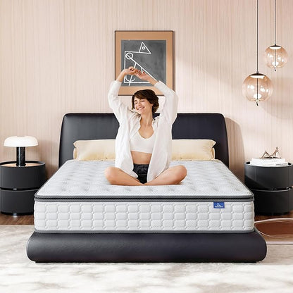 Vesgantti Queen Mattresses 12 Inch Hybrid Queen Size Mattress in a Box, Pillow Top Mattress Gel Memory Foam and Pocket Coils Innerspring Mattresses, Pressure Relief, Medium Firm Plush Feel