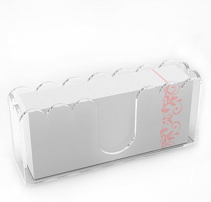 LUGUNU Clear Acrylic Napkin Holder – Scalloped Tray for Bathroom, Kitchen, Dining Room – Stylish Guest Hand Towel & Disposable Paper Holder for Weddings, Hotels, and Home Decor (9x2.4x4 inch)
