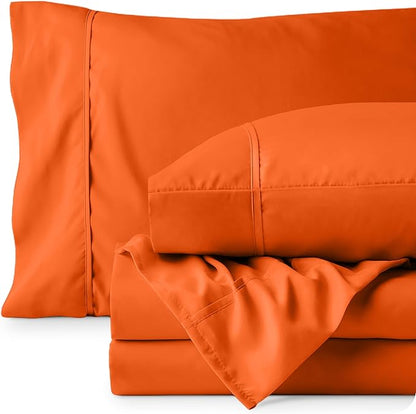 Bare Home Queen Sheet Set - Luxury 1800 Ultra-Soft Microfiber Bed Sheets - Double Brushed - Deep Pockets - Easy Fit - 4 Piece Set - Bedding Sheets & Pillowcases (Queen, Orange)