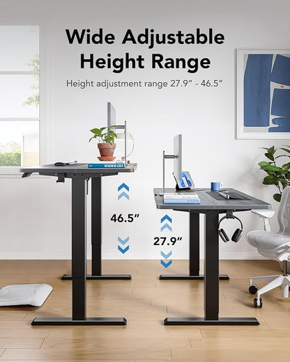HUANUO 55" x 28" Electric Standing Desk Adjustable Height, 4 Memory Height Settings, Headphone Hook, Cable Manager, Sit Stand Up Desk for Home Office & Computer Workstation, Grey