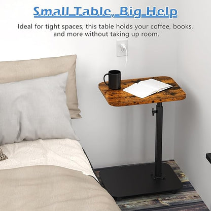 TV Tray Table Heavy Metal Base with Wheel Swivel/Adjustable Height Couch Table, Sofa Arm End Side Table for Living Room and Bedroom, Bed or Small Spaces