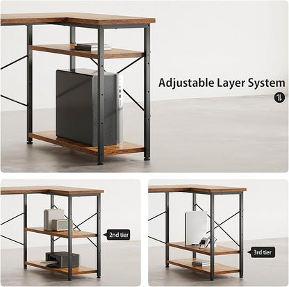 47" Computer Desk with Drawers, Desks for Bedrooms, Writing Desk with Storage, Work Desk for Small Space, Rustic Brown
