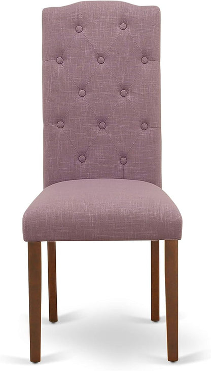 East West Furniture ESCE3-MAH-10 3 Piece Kitchen Table Set Contains a Round Dining Room Table with Pedestal and 2 Dahlia Linen Fabric Parsons Dining Chairs, 30x30 Inch, Mahogany