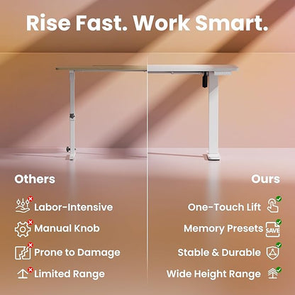 HUANUO Electric Standing Desk, 48 x 28 Inch Height Adjustable Computer Desk with Storage Bag, 4 Height Memory Settings, Sit Stand Up Desk for Home Office, White