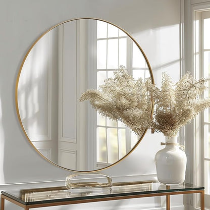 ANDY STAR Gold Round Mirror, 24’’ Brushed Gold Circle Bathroom Mirrors in Stainless Steel Metal Frame 1" Deep Set Design