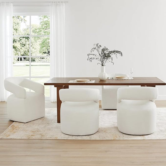Upholstered Dining Chairs with Removable Casters Barrel Side Armchair with Rollers for Diningroom Bedroom Livingroom Reading Room, Ivory, 2PCS