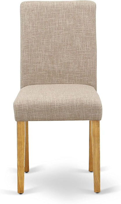 East West Furniture ANAB3-OAK-04 3 Piece Dinette Set for Small Spaces Contains a Round Dining Table with Pedestal and 2 Light Tan Linen Fabric Upholstered Chairs, 36x36 Inch, Oak