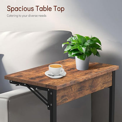 Tatub 24" Folding C Shaped End Table Set of 2, Small Sofa Side Laptop Desk, Couch TV Tray Table for Living Room, Bedroom, Rustic Brown