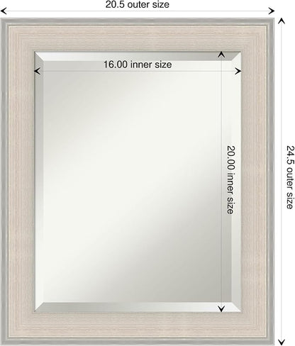 Amanti Art White Bathroom Mirror for Over Sink, 25x21 Cottage White Silver Rectangle Vanity Mirror, Small Coastal Wood Frame, Hangs Horizonally and Vertically, Bathroom Wall Decor, Beveled Edge