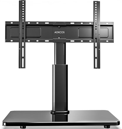 Swivel Universal TV Stand for 32-75 inch TVs with Tilt Down/Up, 8 Levels Height Adjustable Table Top TV Mount Stand with Stable Heavy Duty Tempered Glass Base, MAX VESA 600x400 mm, up to 99lbs, Black