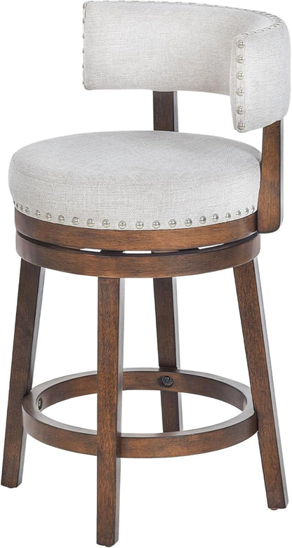 COLAMY Swivel Bar Stool, Modern Swivel Barstool with Back, Counter Height Bar Stools, 25 Inch Upholstered Wood Barstool for Kitchen Island Dining Room Bar, Beige