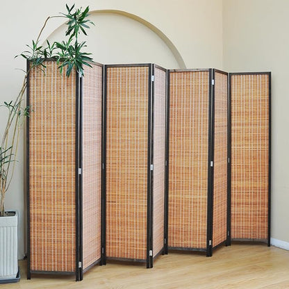 7 Panel Bamboo Room Divider - Folding Screen for Room Separation, 67" H x 107.5" W